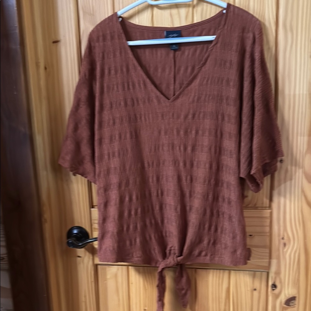 Daytrip Brown Tie-Front Relaxed Blouse